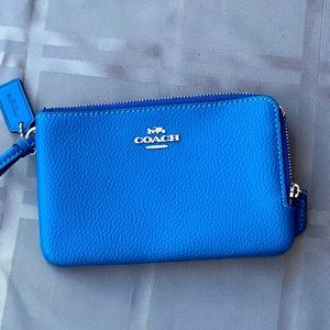 COACH Blue Double Corner Zip Wristlet